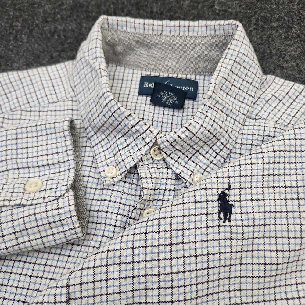 Ralph Lauren Youth XL 18-20 Blue White Check Button Down Shirt Pony Preppy Work